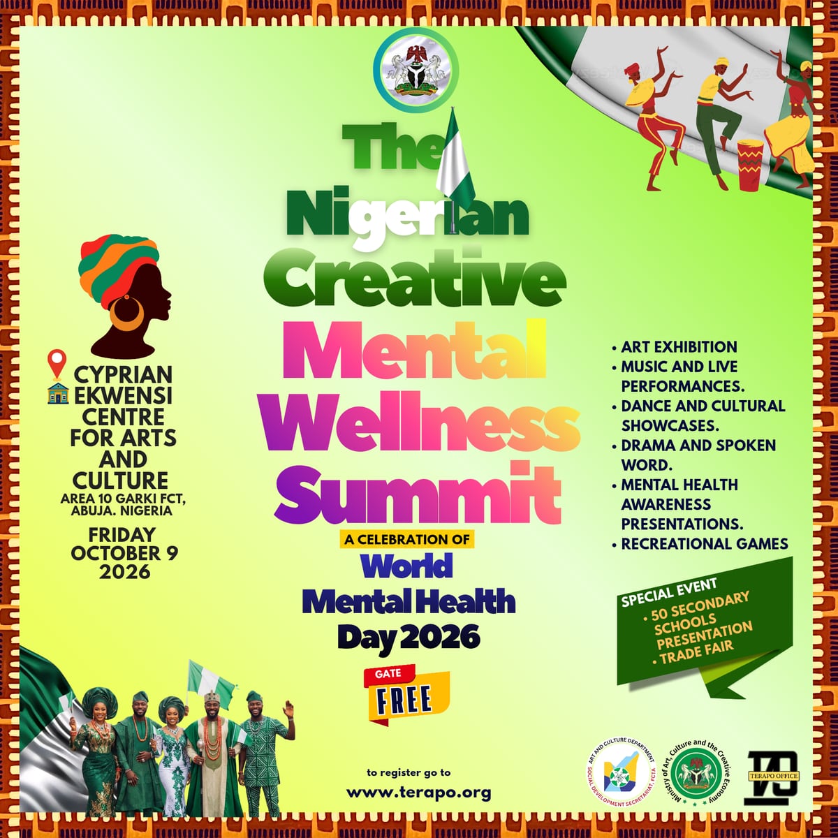 Flier for The Nigeria Creative Mental Wellness Summit